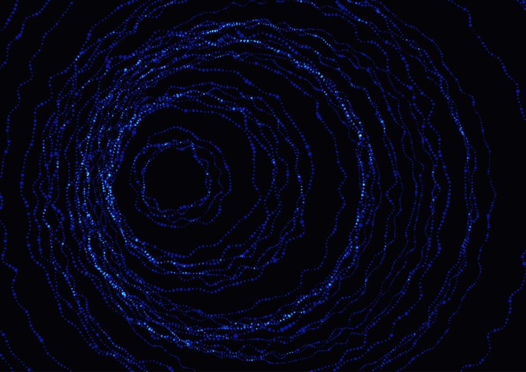 Representacao visual da mecanica quantica com particulas e ondas em movimento 1024x725 - 🧠✨ F&iacute;sica Qu&acirc;ntica e Espiritualidade: Como a Ci&ecirc;ncia Explica a Conex&atilde;o Interior