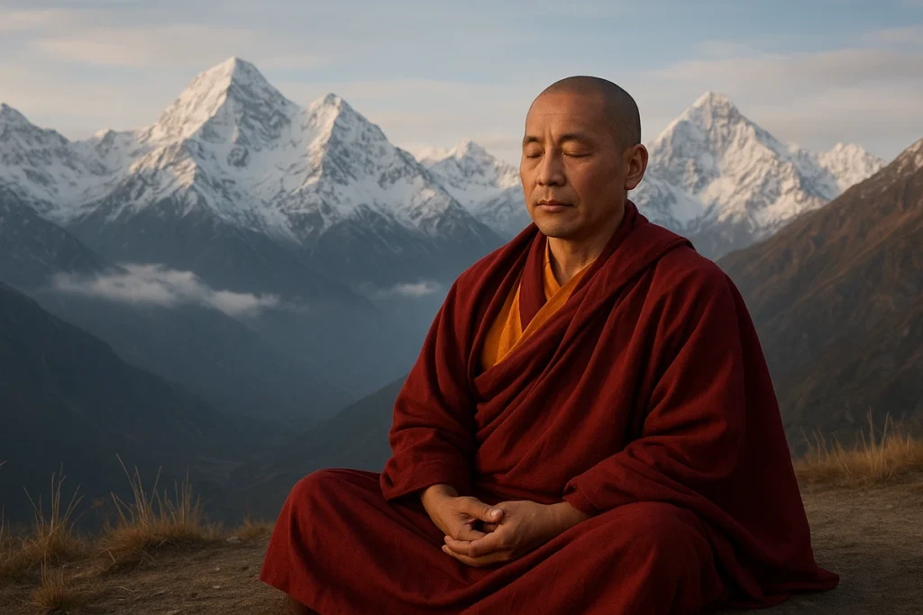 monge meditando montanhas 1024x683 - Tukdam: O Mist&eacute;rio da Consci&ecirc;ncia Ap&oacute;s a Morte