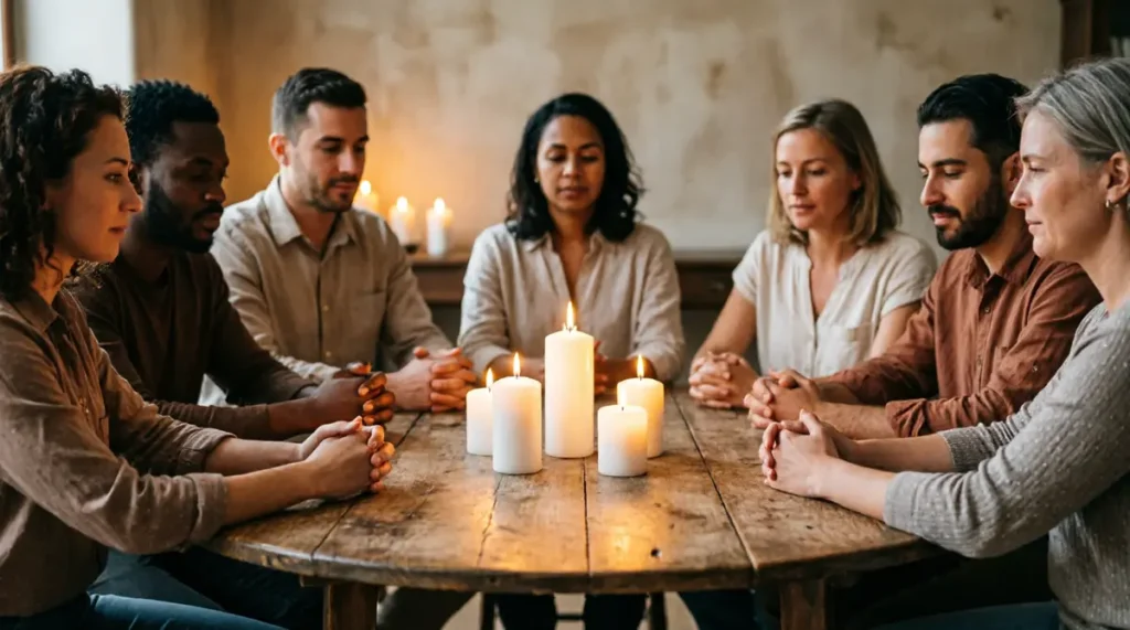 ritual grupo velas 1024x571 - Egr&eacute;gora Espiritual: O Poder Invis&iacute;vel que Molda nossa Realidade