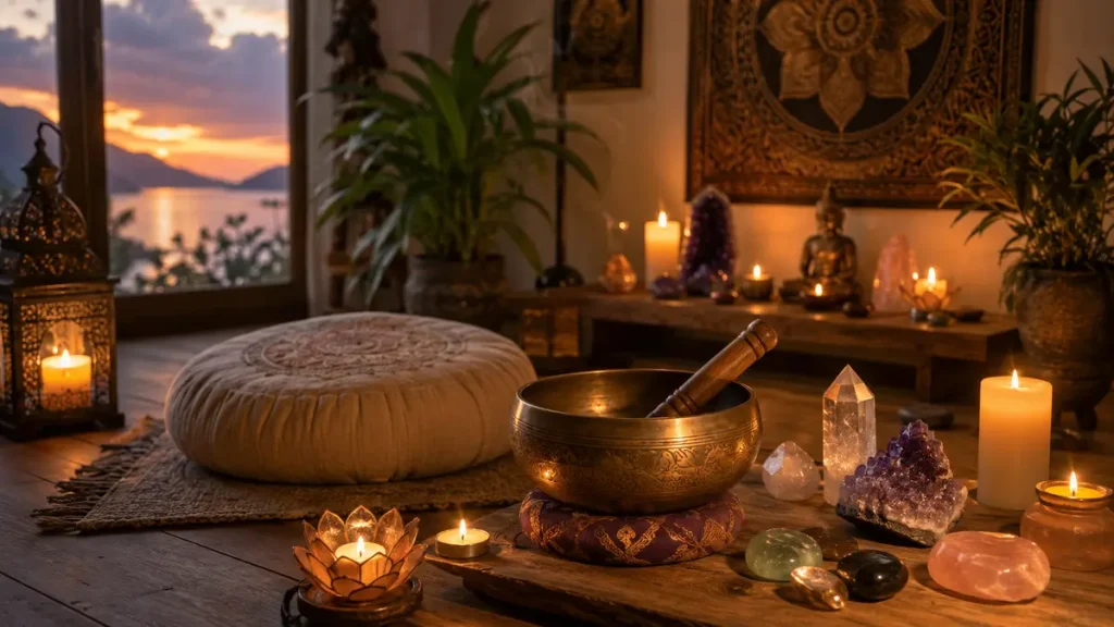 Tigelas Tibetanas: O Poder Transformador do Som para Sua Jornada Espiritual ambiente meditacao tigela velas 1024x576 - Tigelas Tibetanas: O Poder Transformador do Som para Sua Jornada Espiritual