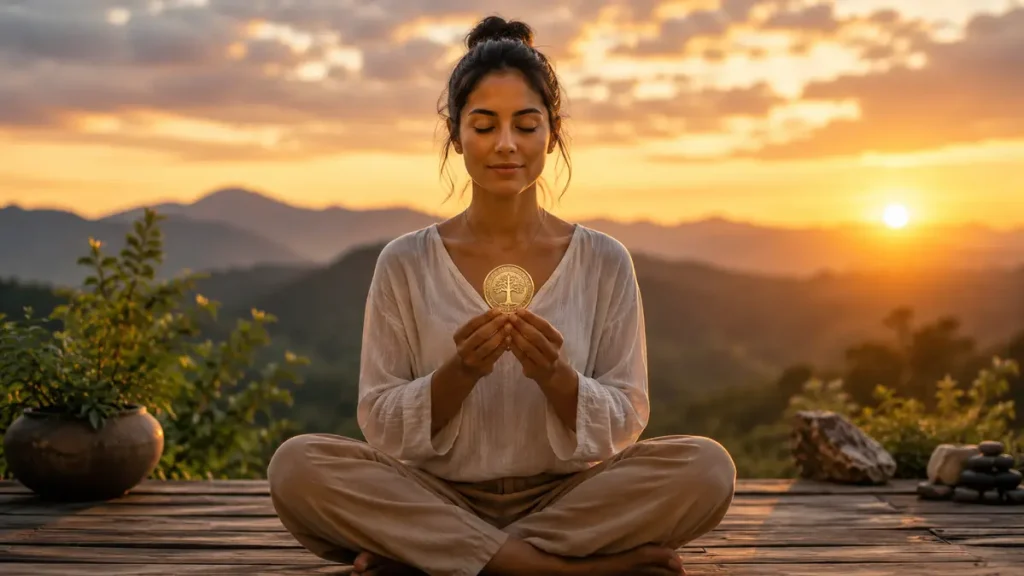 Significado Espiritual da Moeda: O Que o Universo Quer Te Dizer meditacao segurando moeda 1024x576 - Significado Espiritual da Moeda: O Que o Universo Quer Te Dizer