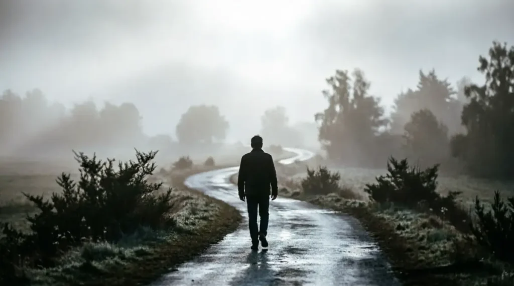 Significado Espiritual da Neblina: Mensagens Ocultas da Névoa pessoa caminhando neblina 1024x571 - Significado Espiritual da Neblina: Mensagens Ocultas da Névoa