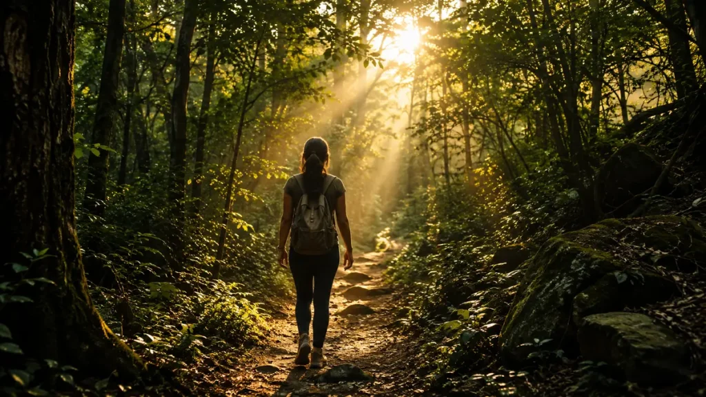 trilha floresta luz jornada 1024x576 - Decis&otilde;es Dif&iacute;ceis: Encontrando Clareza Atrav&eacute;s da Espiritualidade